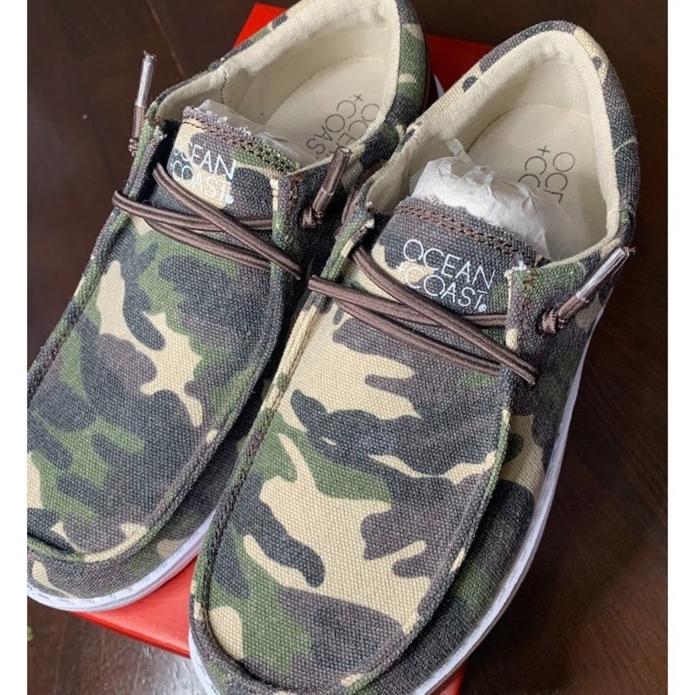 Ocean + Coast Oliver Boat Shoes Youth 3 Camo New Canvas‎ Slip On CK2274